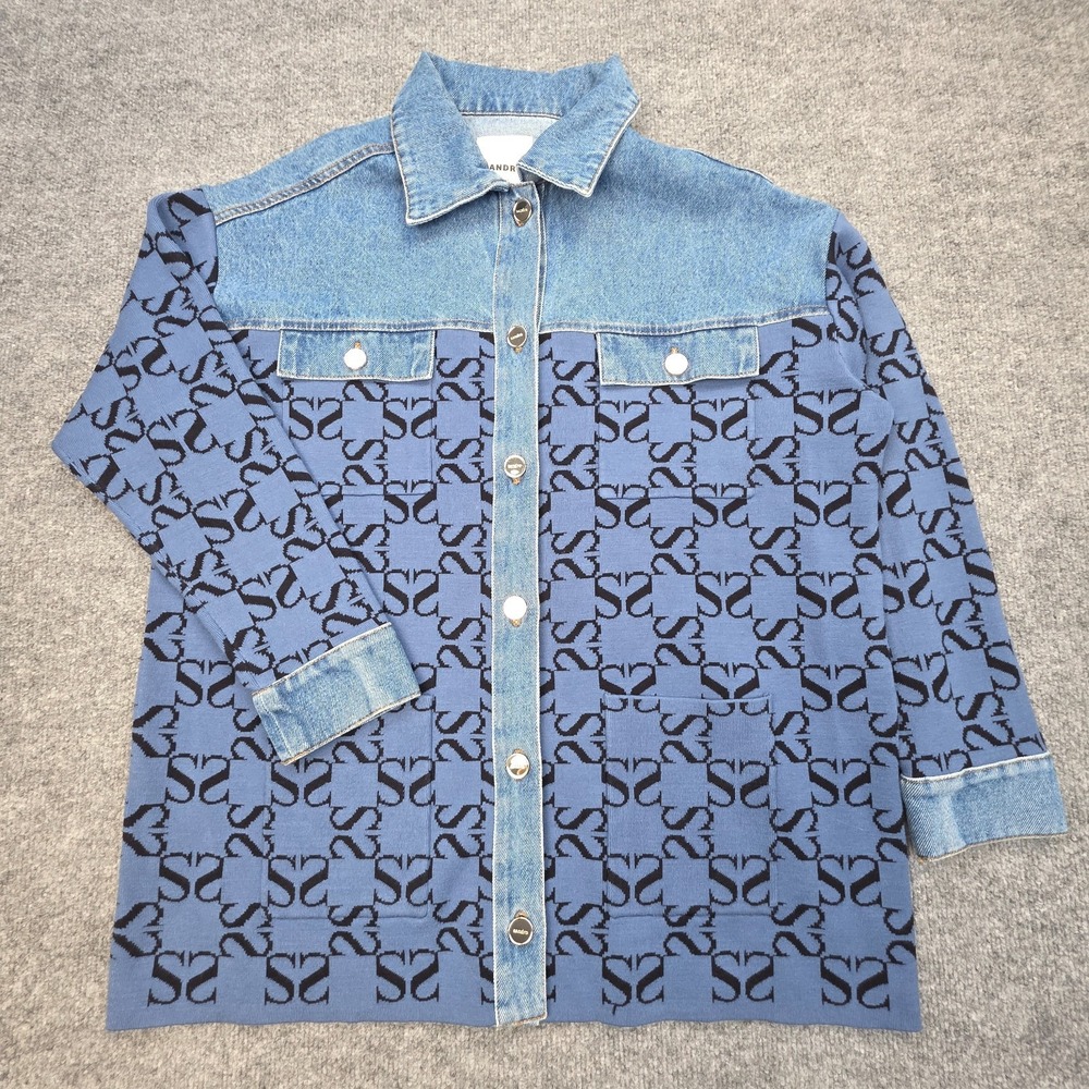 Sandro Paris Denim Jacket Women's 1 (US 4) Blue Monogram All Over Shacket